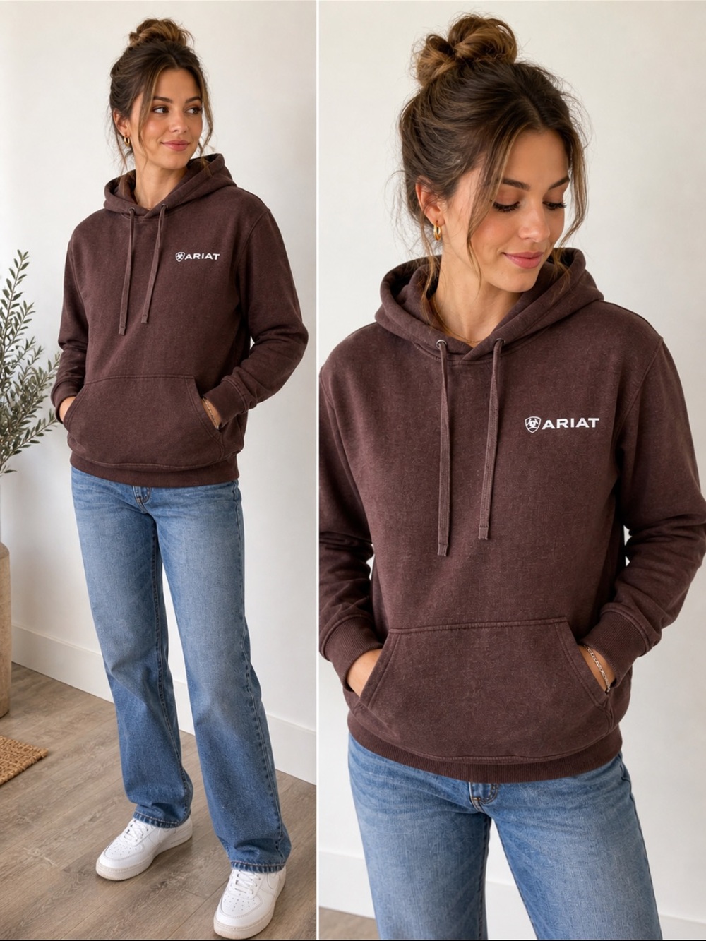 Ariat Brown Hoodie Men’s XS Pullover Sweatshirt Western Logo Unisex